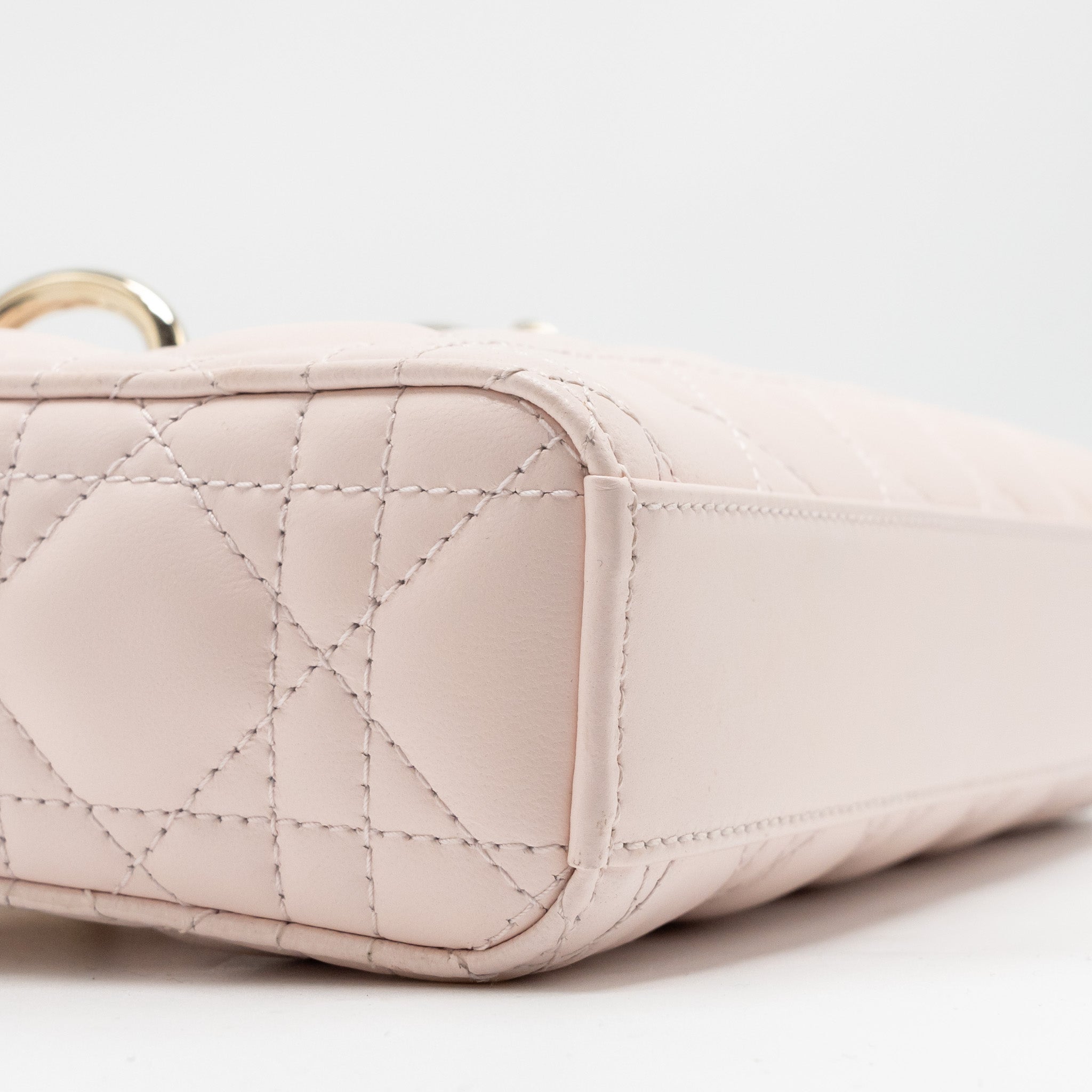 DIOR SMALL LADY D-JOY BAG CANNAGE LAMBSKIN POWDER PINK LGHW