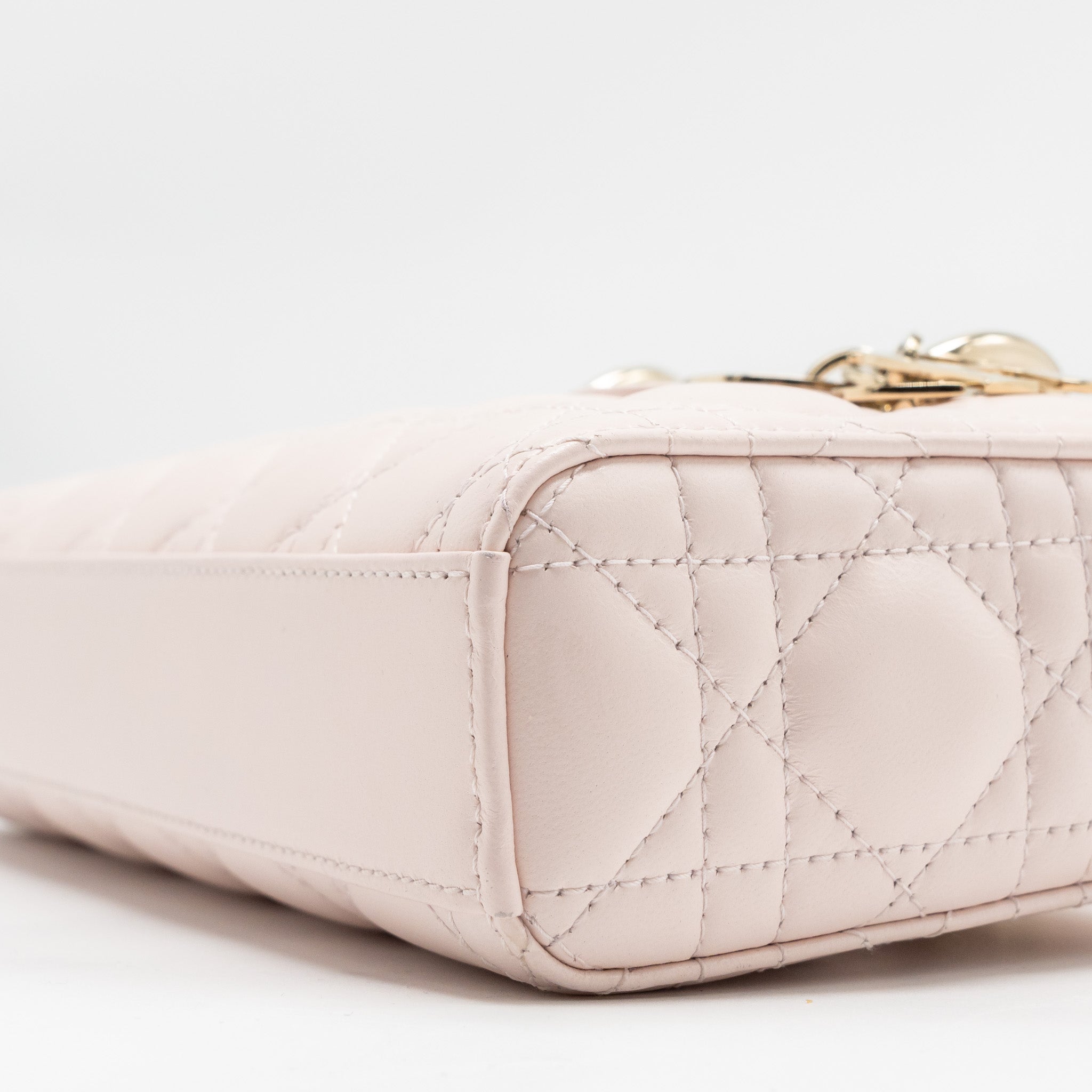 DIOR SMALL LADY D-JOY BAG CANNAGE LAMBSKIN POWDER PINK LGHW