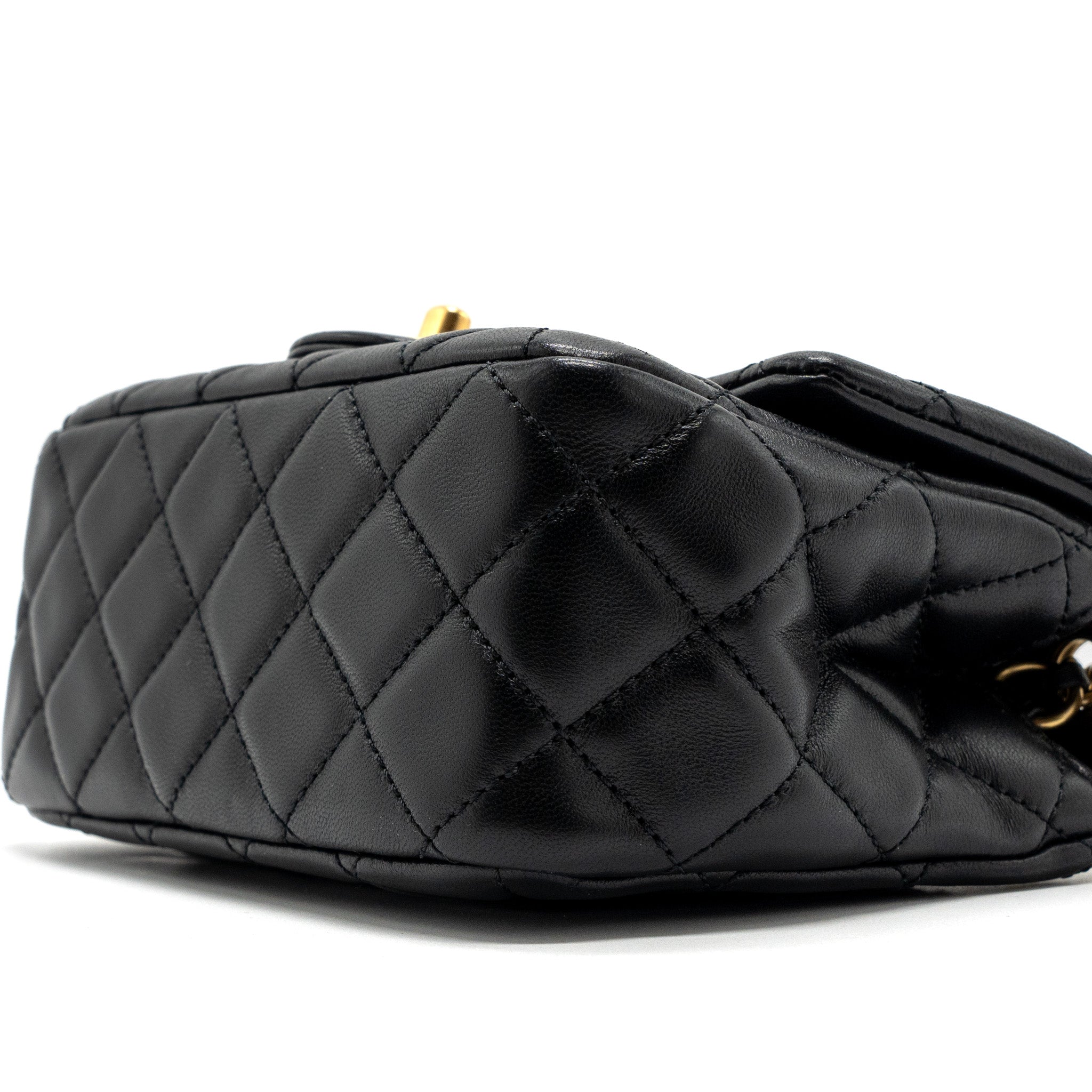 CHANEL PEARL CRUSH MINI SQUARE FLAP BAG LAMBSKIN BLACK GHW(MICROCHIP)