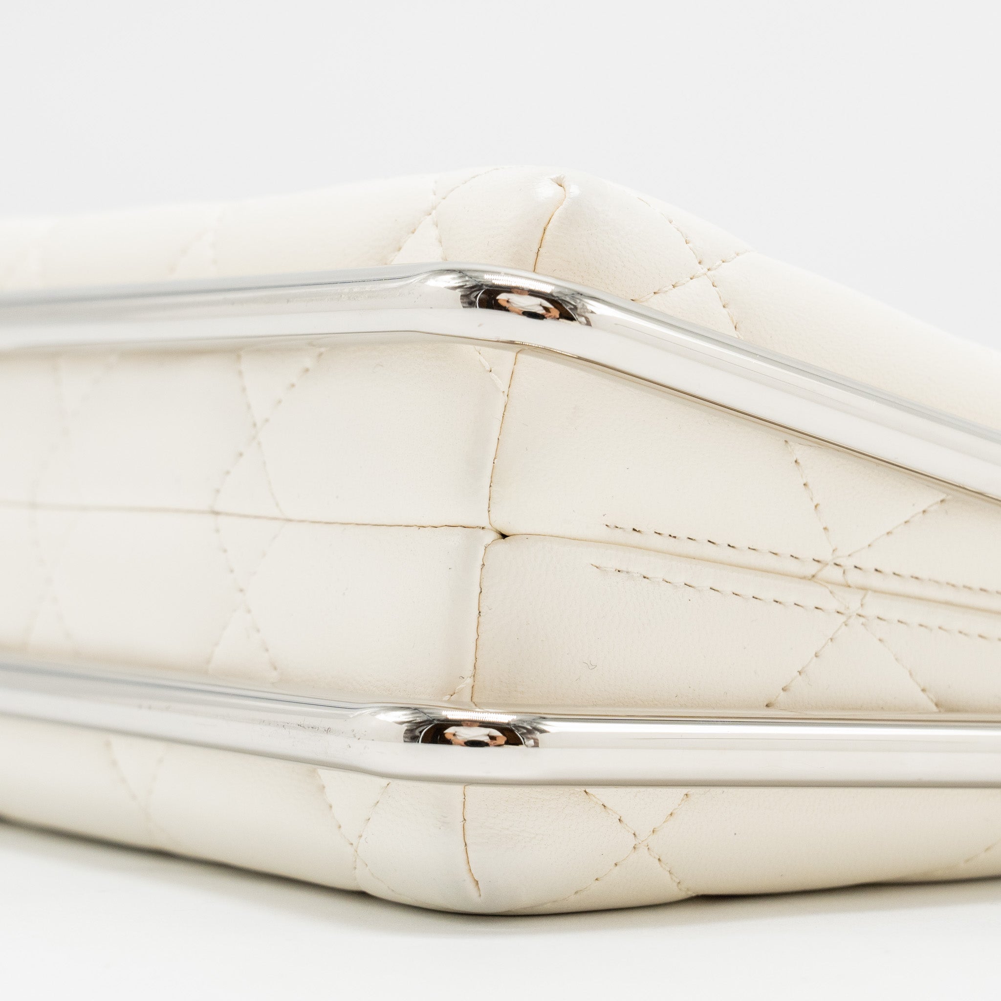 CHANEL METAL BAR CLUTCH BAG LAMBSKIN WHITE SHW