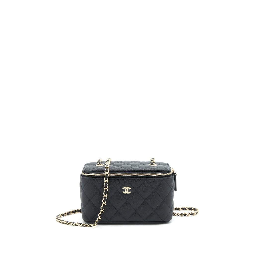 CHANEL SMALL LONG VANITY WITH CHAIN CAVIAR  BLACK LGHW