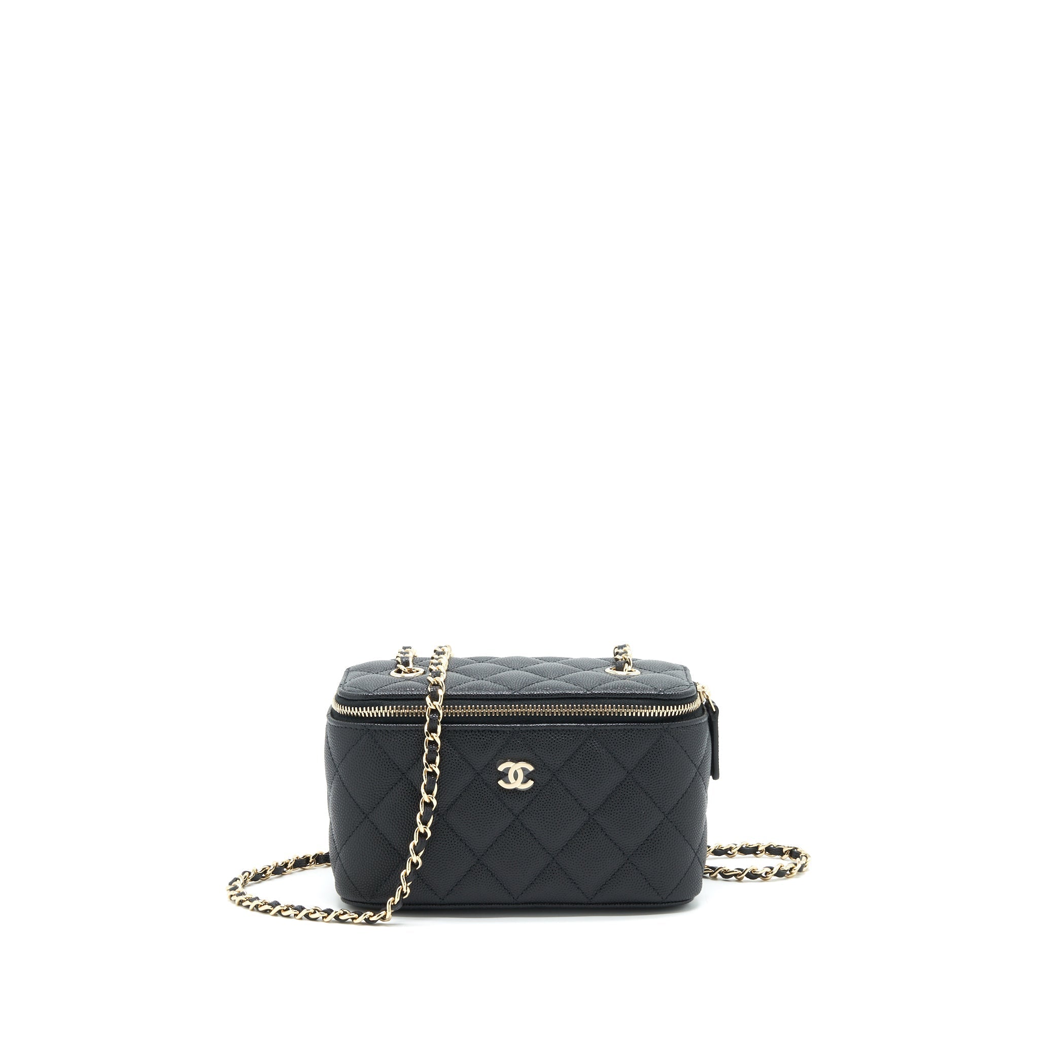 CHANEL SMALL LONG VANITY WITH CHAIN CAVIAR  BLACK LGHW