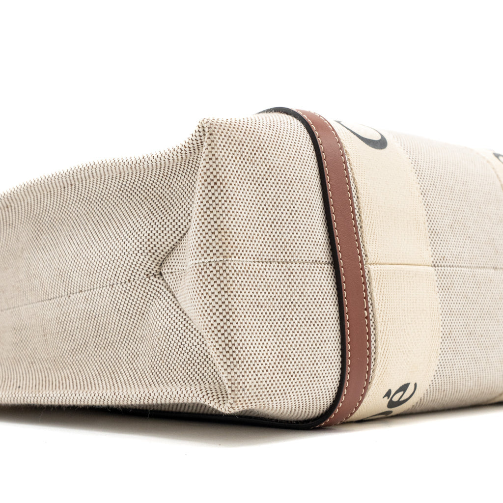 CHLOE MEDIUM WOODY TOTE BAG CANVAS WHITE/BROWN