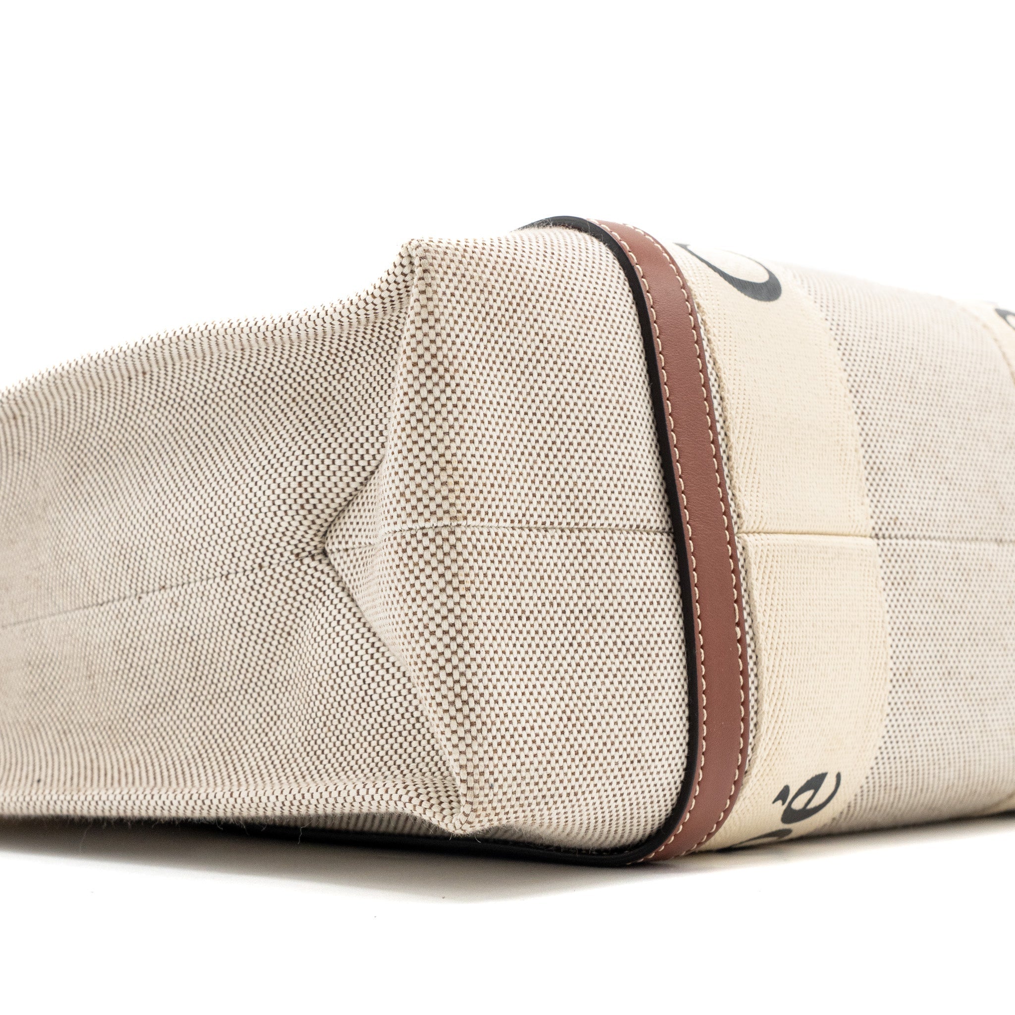 CHLOE MEDIUM WOODY TOTE BAG CANVAS WHITE/BROWN