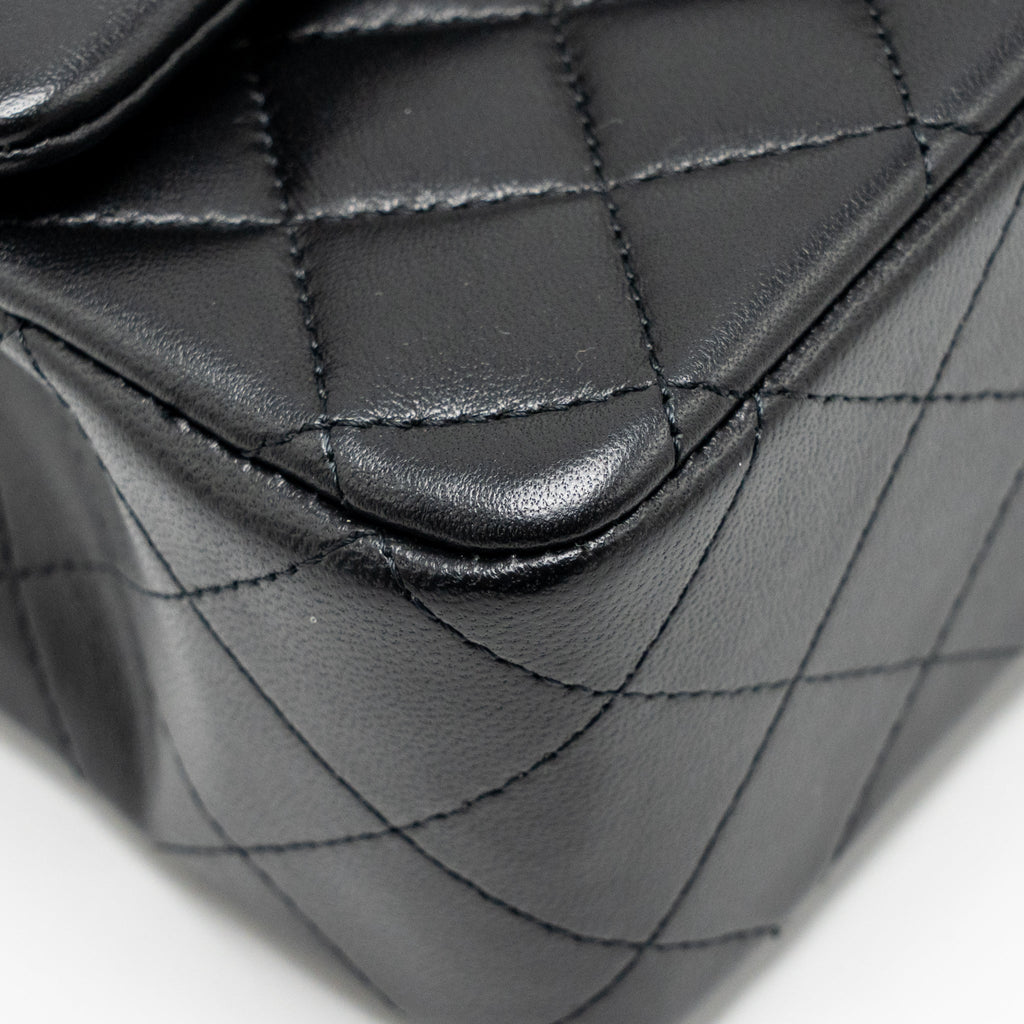 CHANEL TOP HANDLE MINI RECTANGULAR FLAP BAG LAMBSKIN BLACK LGHW (MICROCHIP)