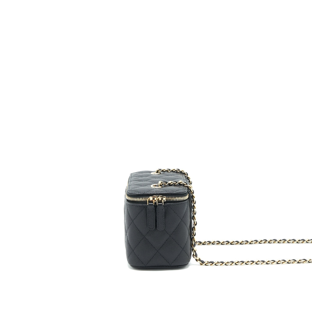 CHANEL SMALL LONG VANITY WITH CHAIN CAVIAR  BLACK LGHW