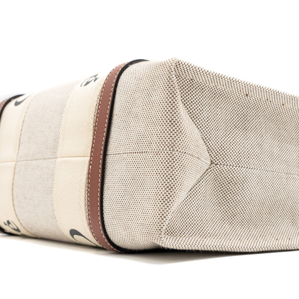 CHLOE MEDIUM WOODY TOTE BAG CANVAS WHITE/BROWN