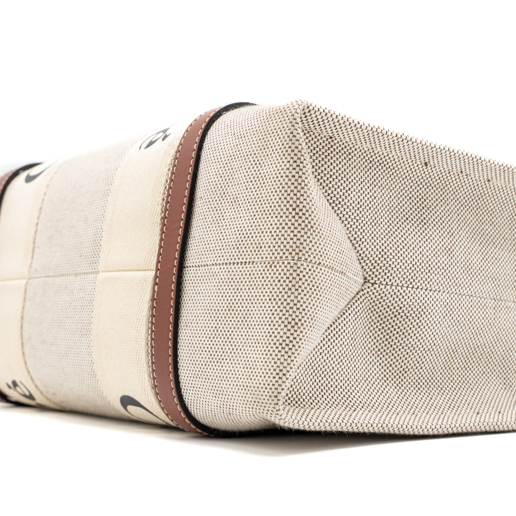 CHLOE MEDIUM WOODY TOTE BAG CANVAS WHITE/BROWN