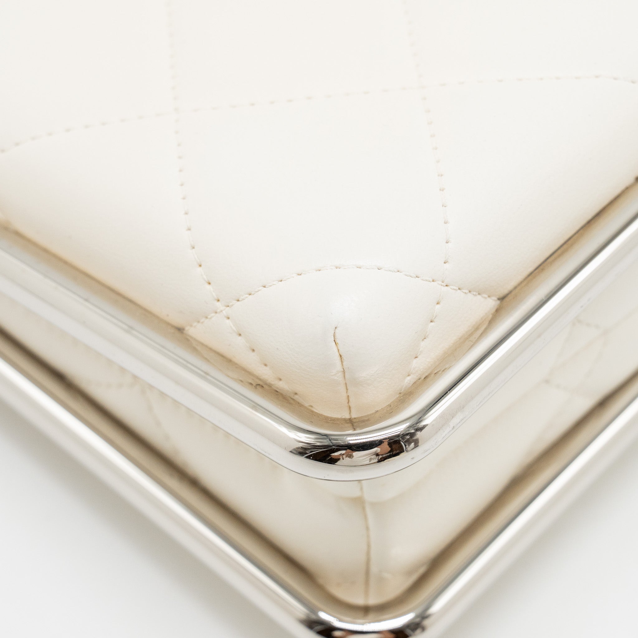 CHANEL METAL BAR CLUTCH BAG LAMBSKIN WHITE SHW