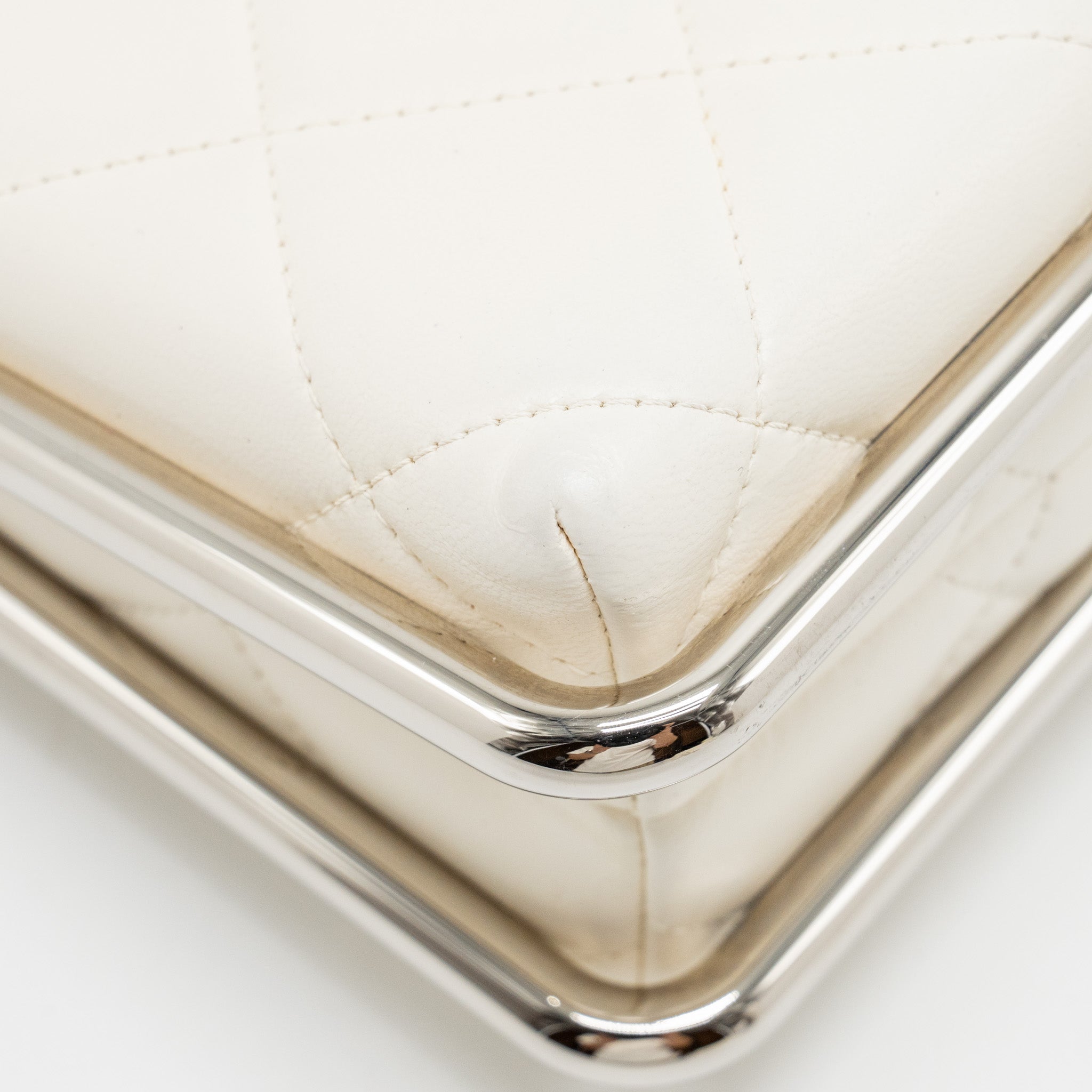 CHANEL METAL BAR CLUTCH BAG LAMBSKIN WHITE SHW