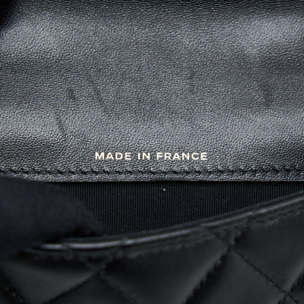 CHANEL TOP HANDLE MINI FLAP CARD HOLDER LAMBSKIN BLACK GHW
