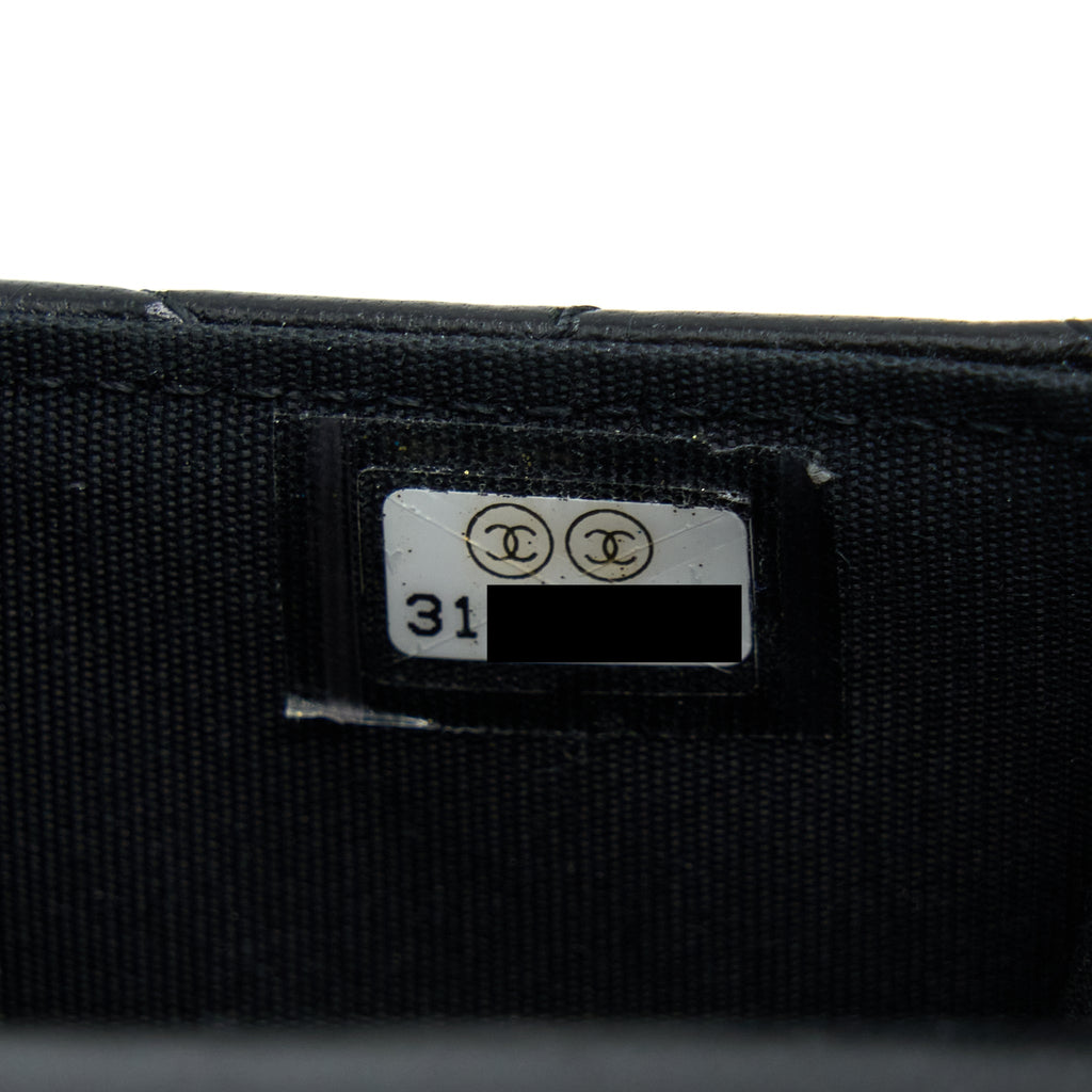 CHANEL TOP HANDLE MINI FLAP CARD HOLDER LAMBSKIN BLACK GHW