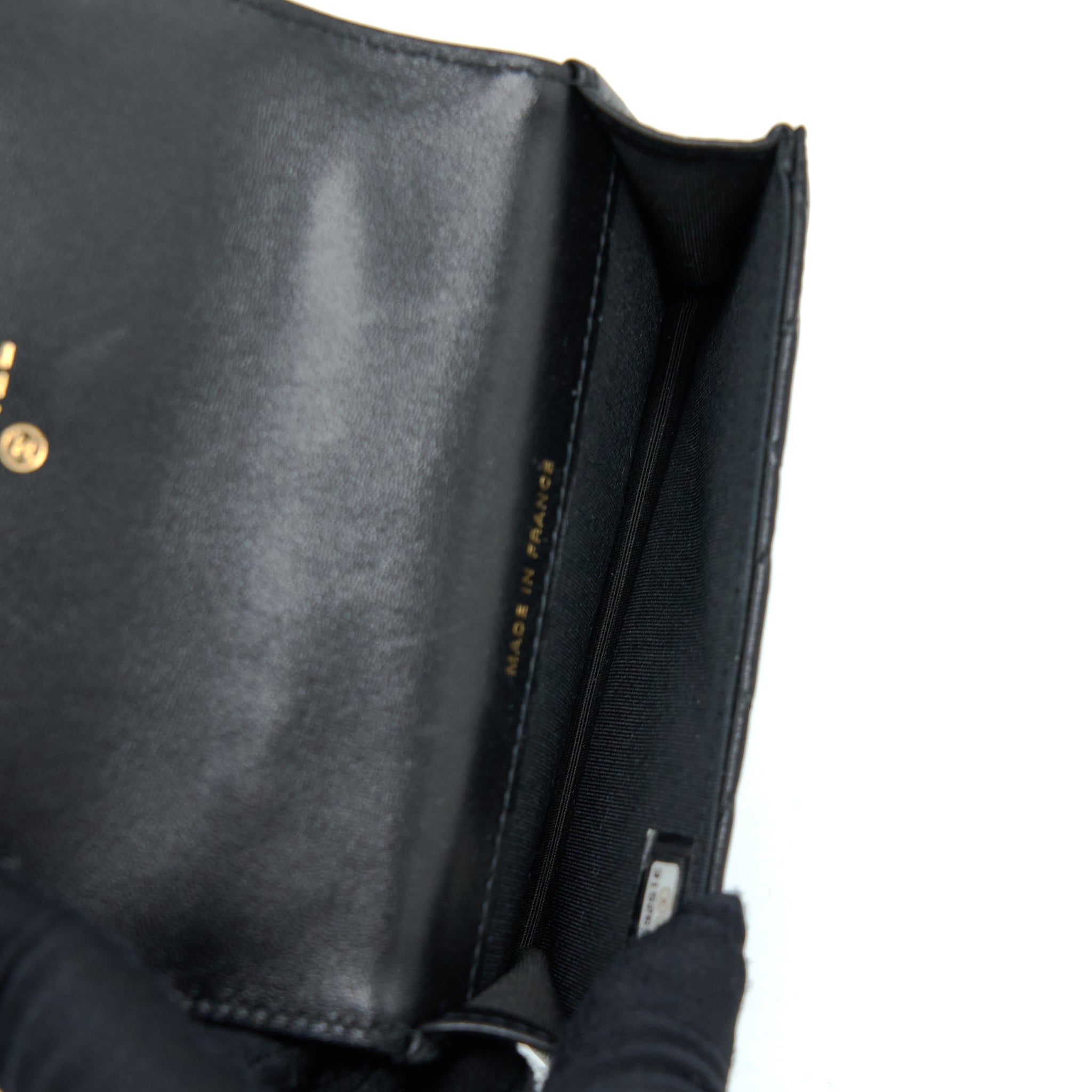 CHANEL TOP HANDLE MINI FLAP CARD HOLDER LAMBSKIN BLACK GHW
