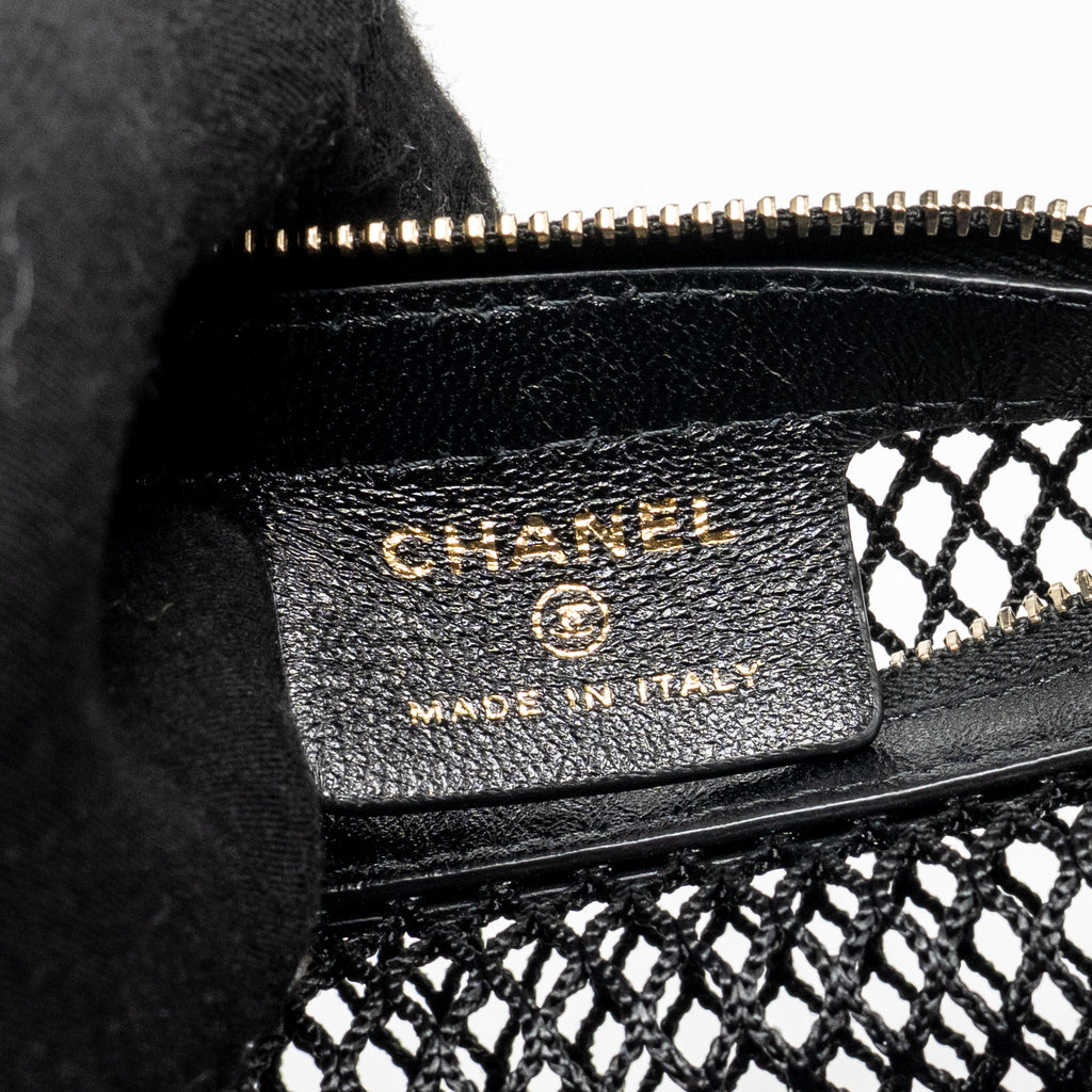 CHANEL 25S HALF MOON CLUTCH MESH/ LAMBSKIN BLACK LGHW (MICROCHIP)