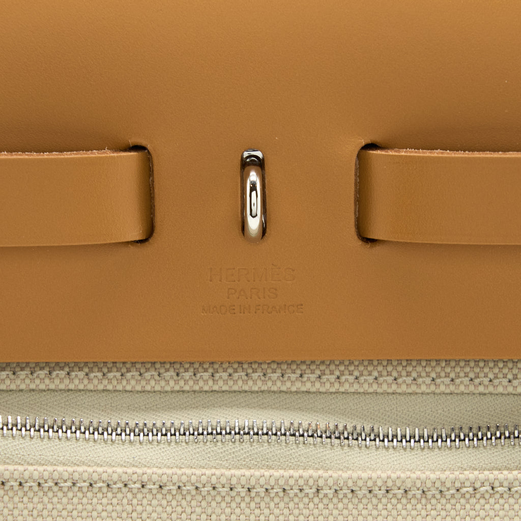HERMES HERBAG ZIP 31 BAG CANVAS BRETON/NATURAL SABLE/NATA SHW