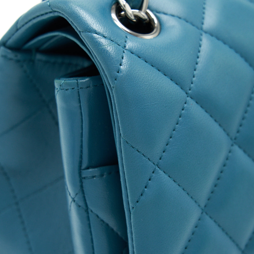 CHANEL JUMBO CLASSIC DOUBLE FLAP BAG LAMBSKIN GREEN SHW