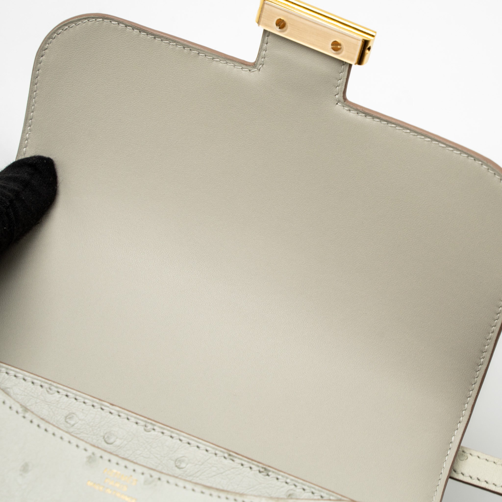 HERMES MINI CONSTANCE OSTRICH GRIS PERLE GHW