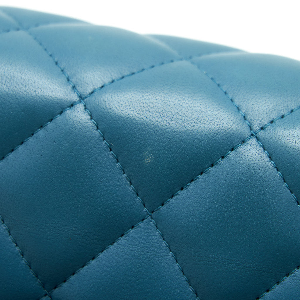 CHANEL JUMBO CLASSIC DOUBLE FLAP BAG LAMBSKIN GREEN SHW