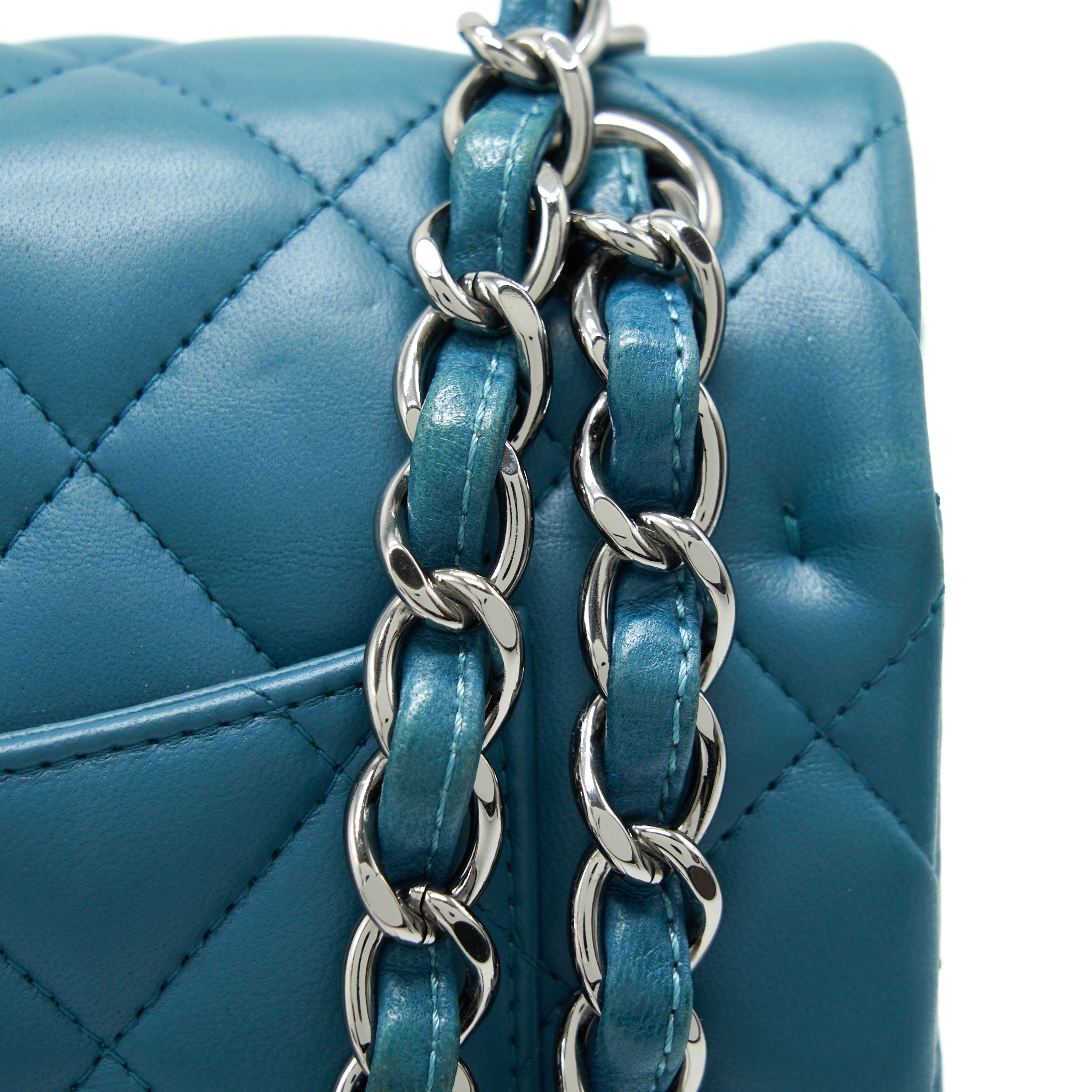 CHANEL JUMBO CLASSIC DOUBLE FLAP BAG LAMBSKIN GREEN SHW