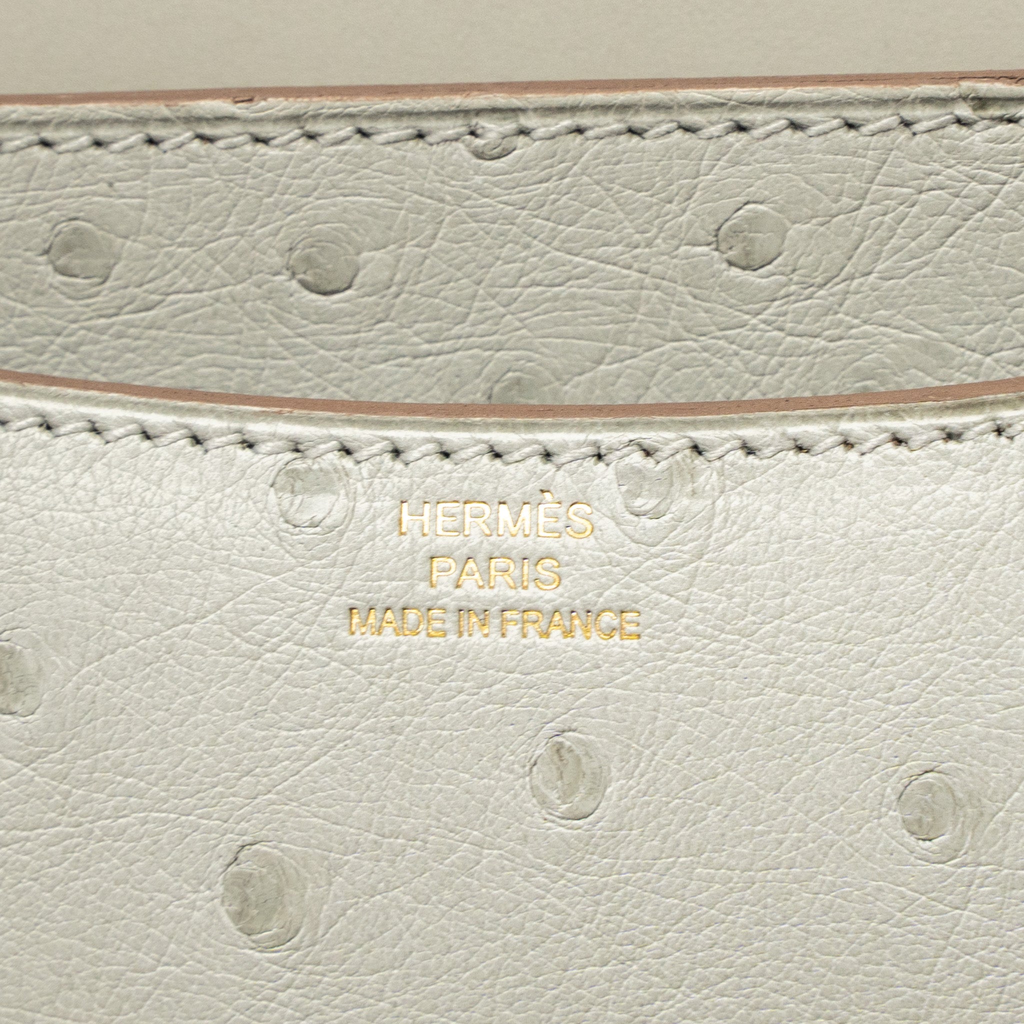 HERMES MINI CONSTANCE OSTRICH GRIS PERLE GHW