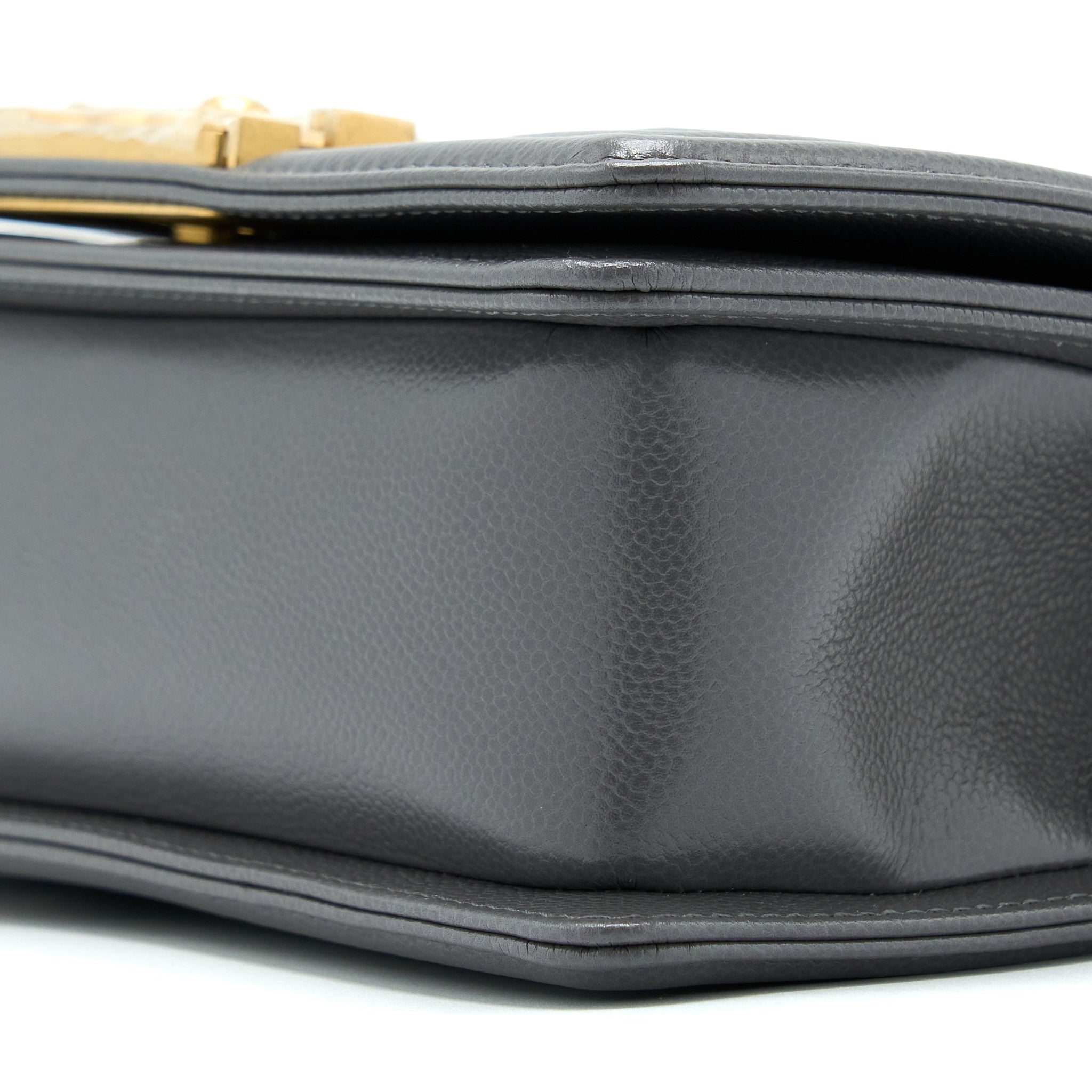 CHANEL SMALL BOY BAG CAVIAR GREY GHW (MICROCHIP)
