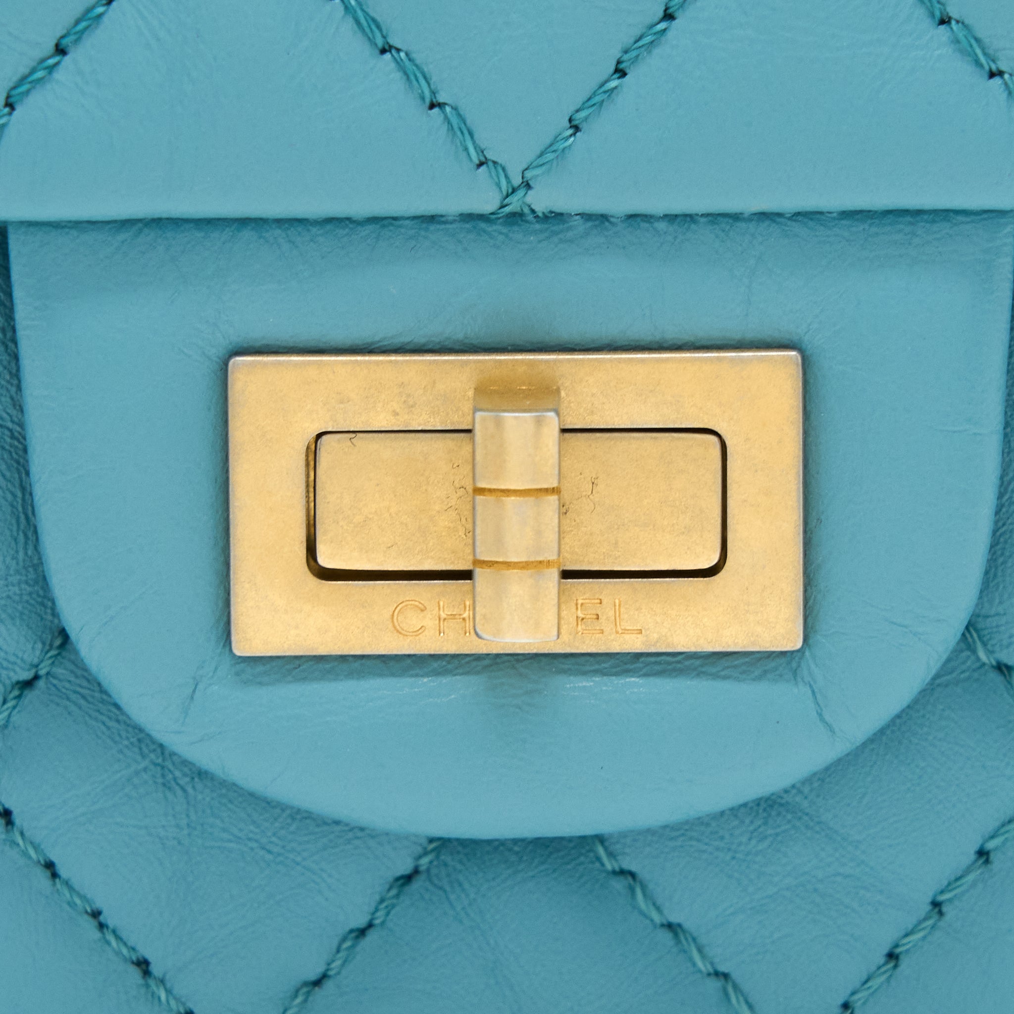 CHANEL MINI 2.55 REISSUE FLAP BAG AGED CALFSKIN LIGHT BLUE GHW