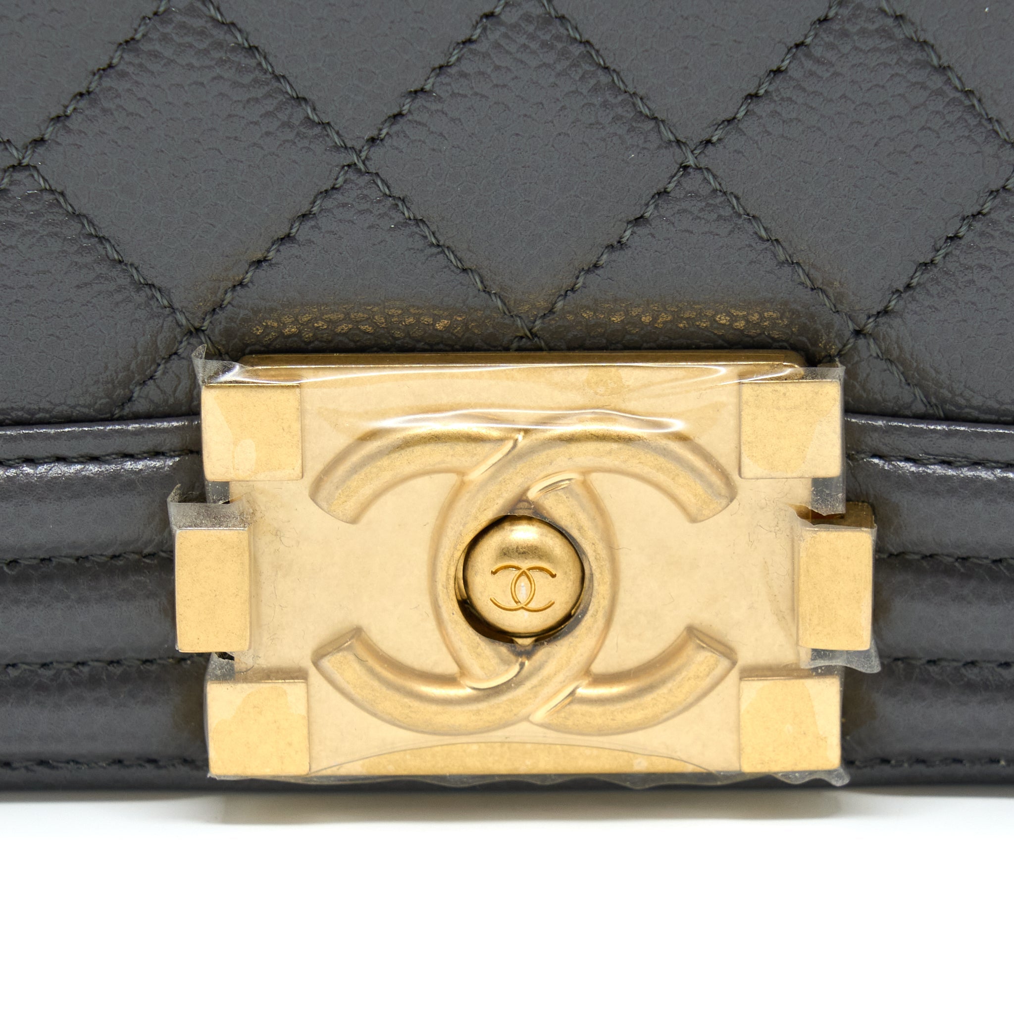 CHANEL SMALL BOY BAG CAVIAR GREY GHW (MICROCHIP)