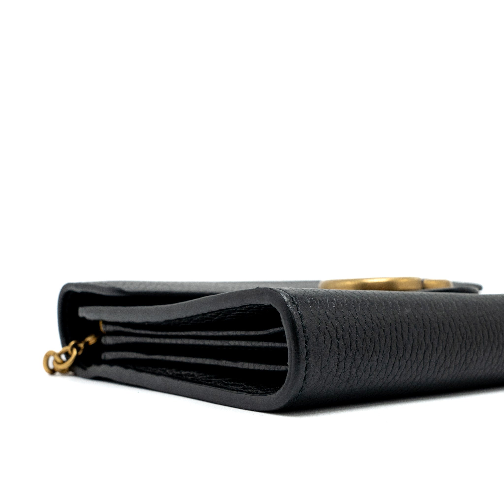GUCCI MARMONT WALLET ON CHAIN CALFSKIN BLACK BRUSHED GHW