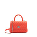 CHANEL COCO HANDLE SMALL 24CM CHEVRON CORAL RED RUTHENIUM HARDWARE