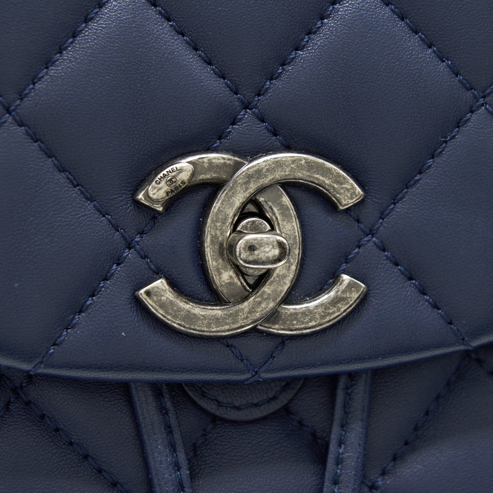CHANEL QUILTED BACKPACK NAVY BLUE RUTHENIUM SHW