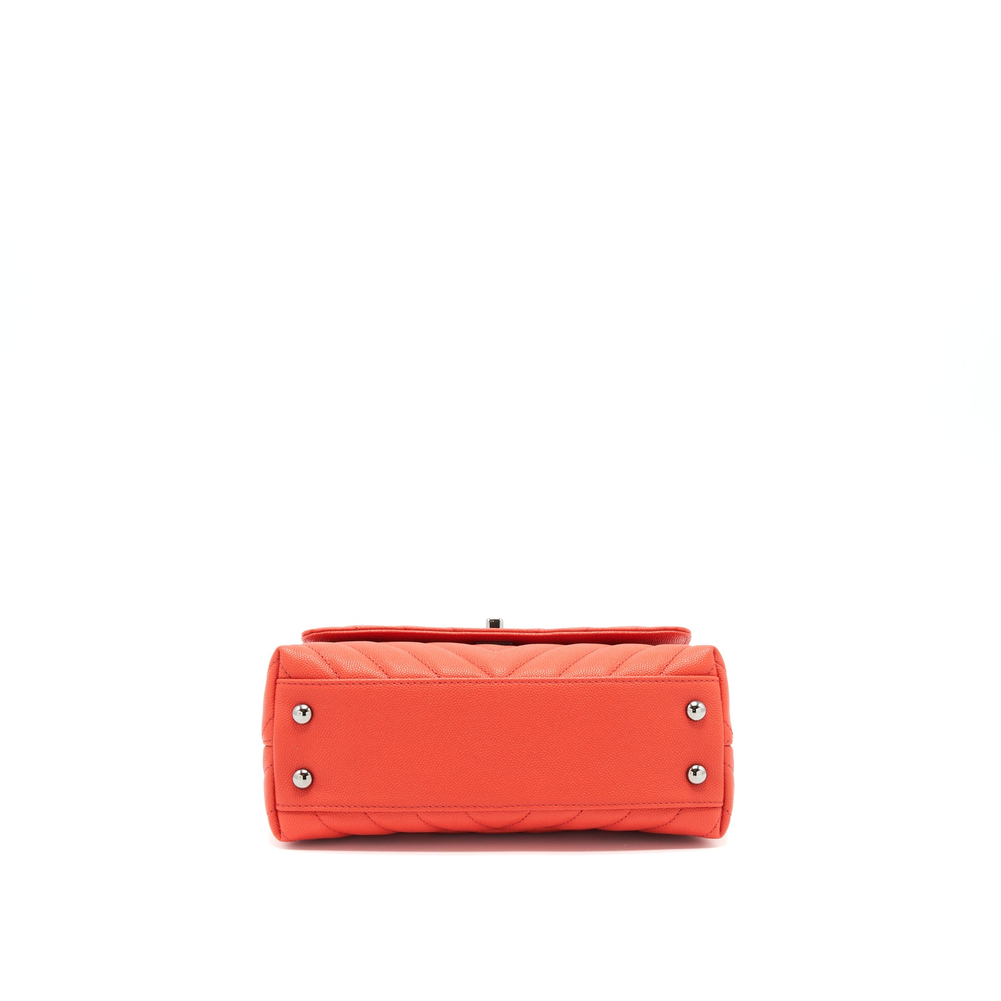 CHANEL COCO HANDLE SMALL 24CM CHEVRON CORAL RED RUTHENIUM HARDWARE