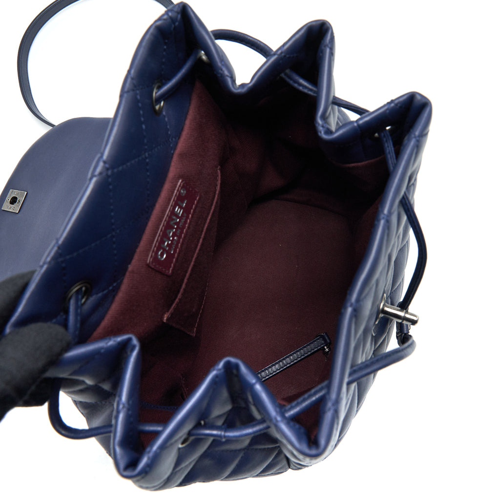 CHANEL QUILTED BACKPACK NAVY BLUE RUTHENIUM SHW