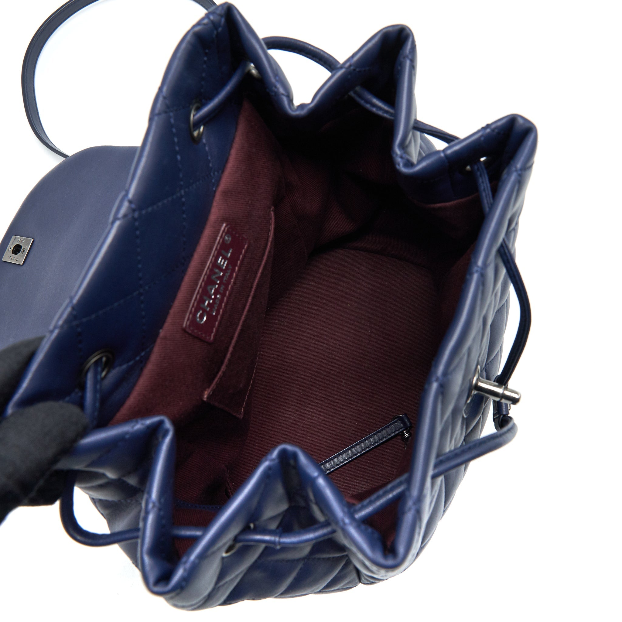 CHANEL QUILTED BACKPACK NAVY BLUE RUTHENIUM SHW