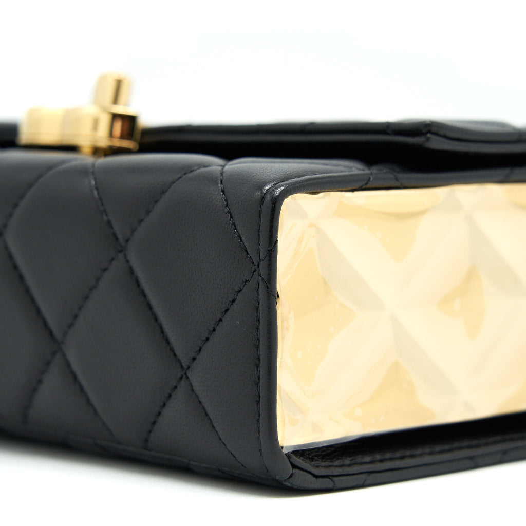 CHANEL 21K GOLD METAL MINI FLAP BAG WITH HANDLE BLACK GHW