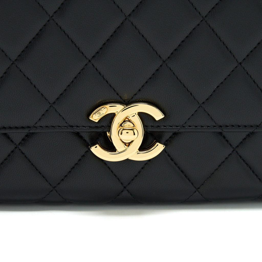 CHANEL 21K GOLD METAL MINI FLAP BAG WITH HANDLE BLACK GHW