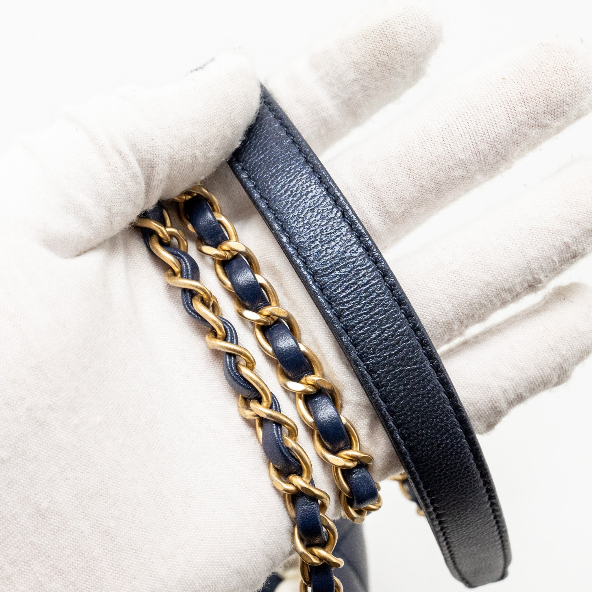 CHANEL PEARL DECORATED QUILTED FLAP BAG LAMBSKIN NAVY GHW
