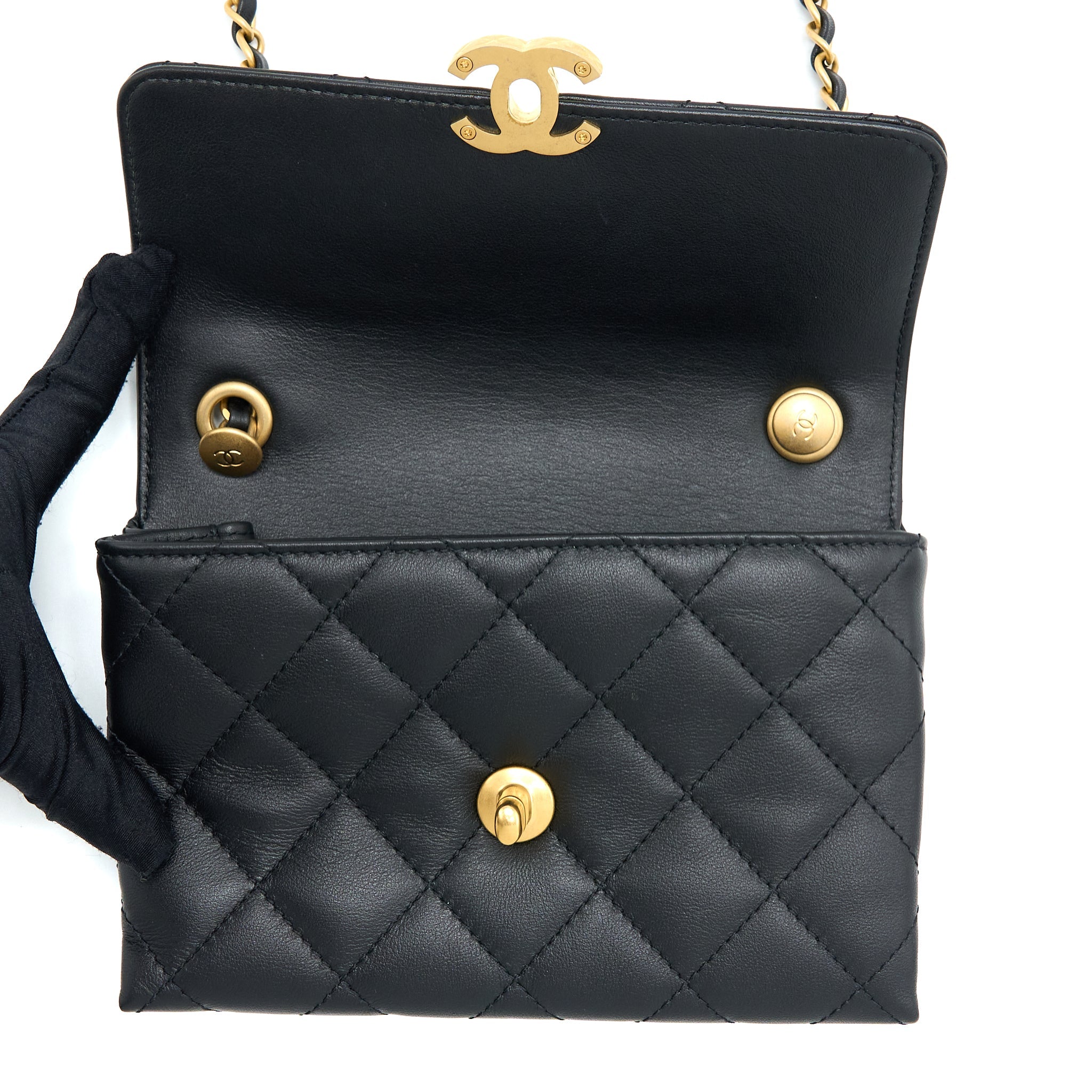 CHANEL 22S SEASONAL FLAP BAG CALFSKIN BLACK BRUSHED GHW