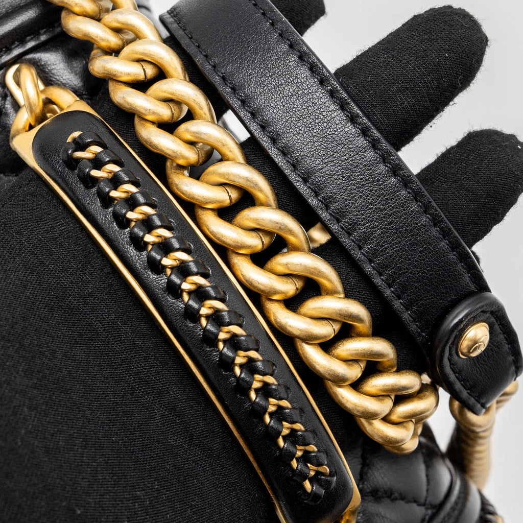 CHANEL TOP HANDLE SMALL BOY BAG LIMITED EDITION CALFSKIN BLACK GHW(MICROCHIP)