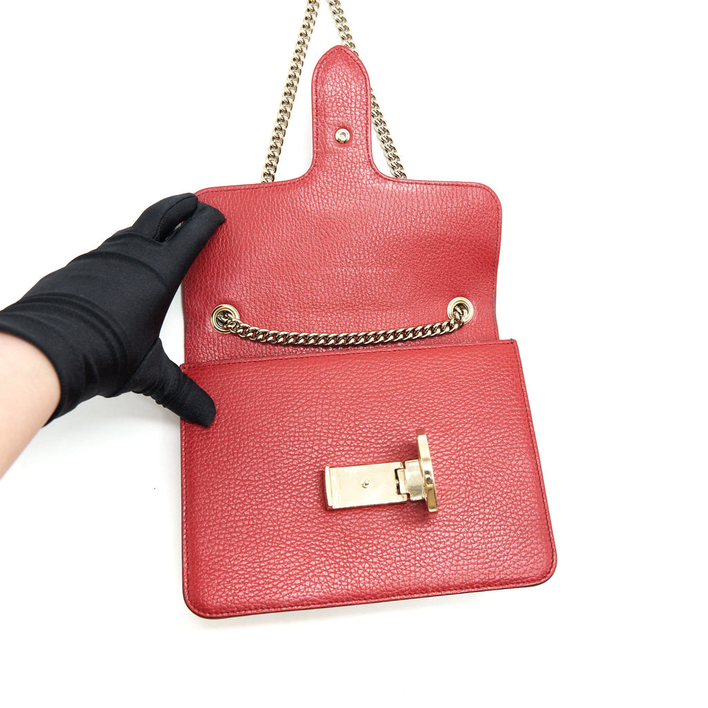 GUCCI GG INTERLOCKING SMALL CHAIN CROSSBODY BAG RED WITH LGHW