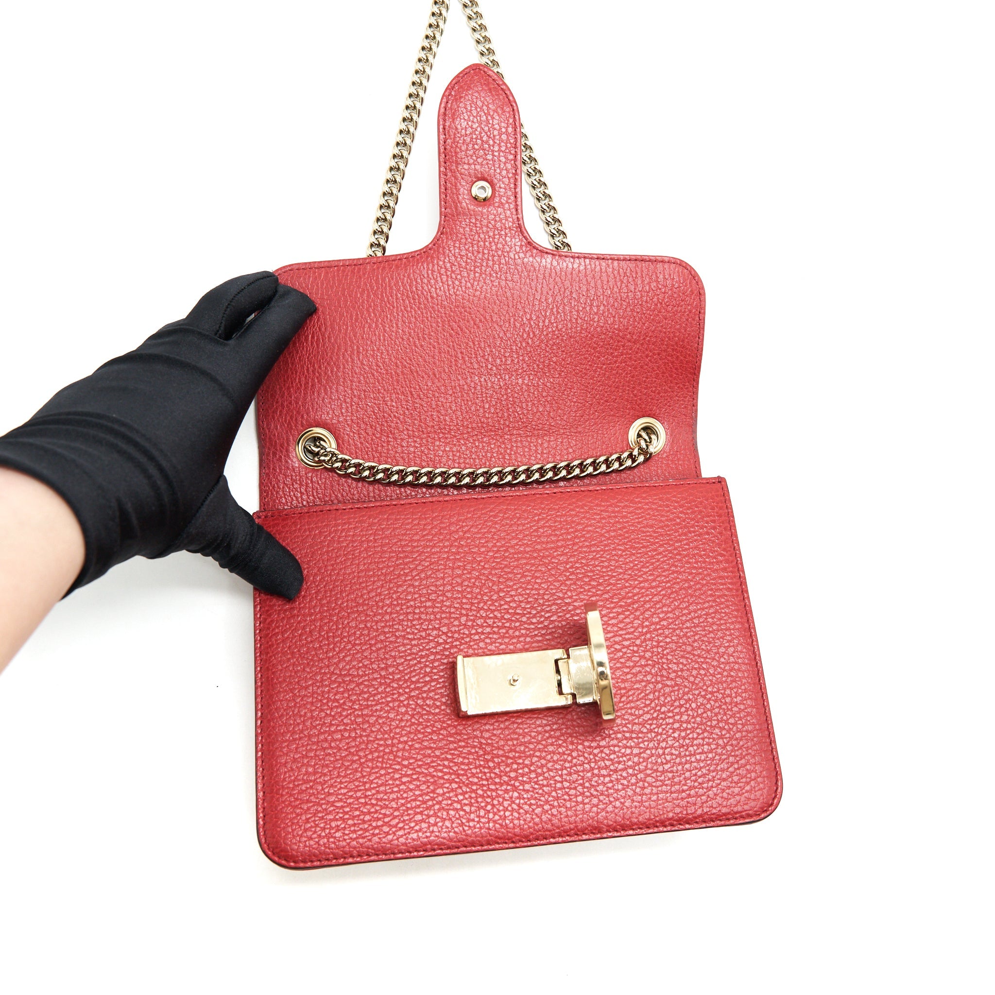 GUCCI GG INTERLOCKING SMALL CHAIN CROSSBODY BAG RED WITH LGHW