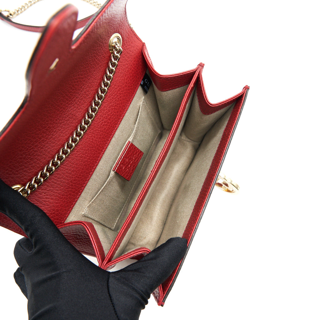 GUCCI GG INTERLOCKING SMALL CHAIN CROSSBODY BAG RED WITH LGHW