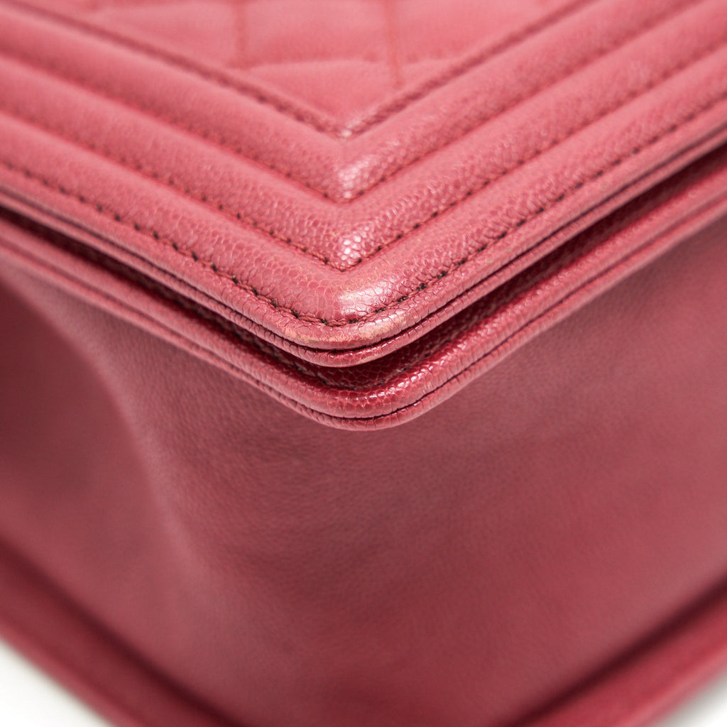 CHANEL MEDIUM BOY BAG CAVIAR RASPBERRY RED BRUSHED GHW