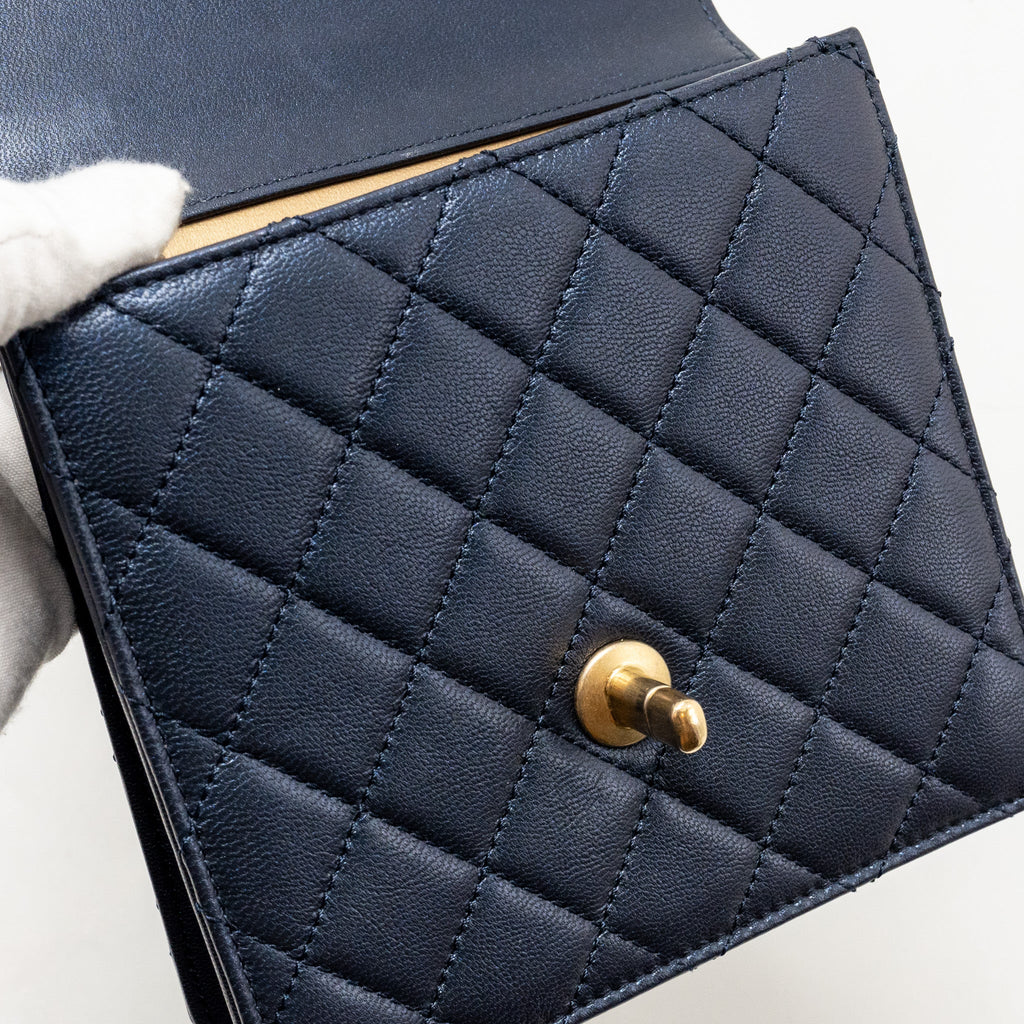 CHANEL PEARL DECORATED QUILTED FLAP BAG LAMBSKIN NAVY GHW