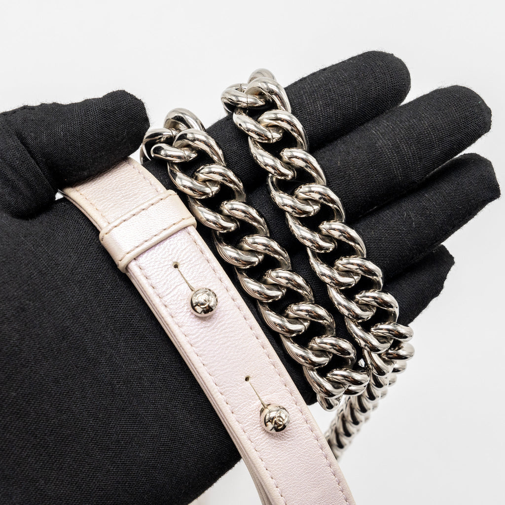 CHANEL SMALL CHEVRON BOY BAG LAMBSKIN IRIDESCENT LIGHT PURPLE SHW