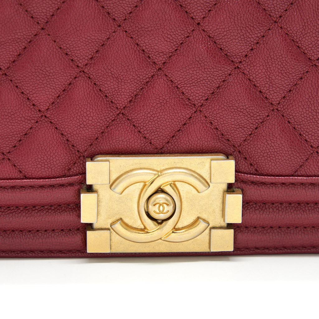 CHANEL MEDIUM BOY BAG CAVIAR RASPBERRY RED BRUSHED GHW