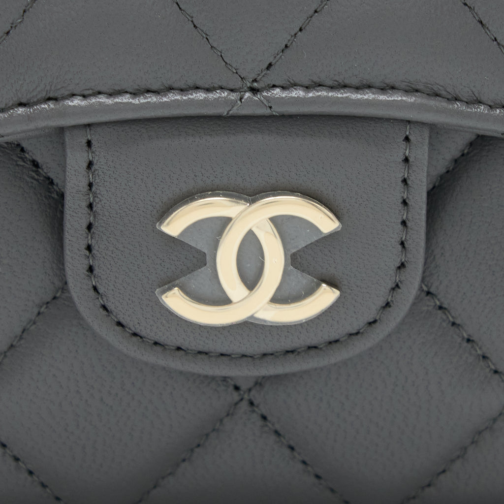 CHANEL MINI TOP HANDLE FLAP BAG LAMBSKIN DARK GREY LGHW