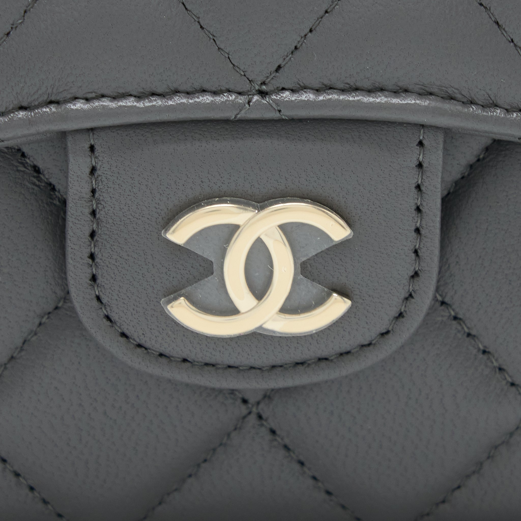CHANEL MINI TOP HANDLE FLAP BAG LAMBSKIN DARK GREY LGHW
