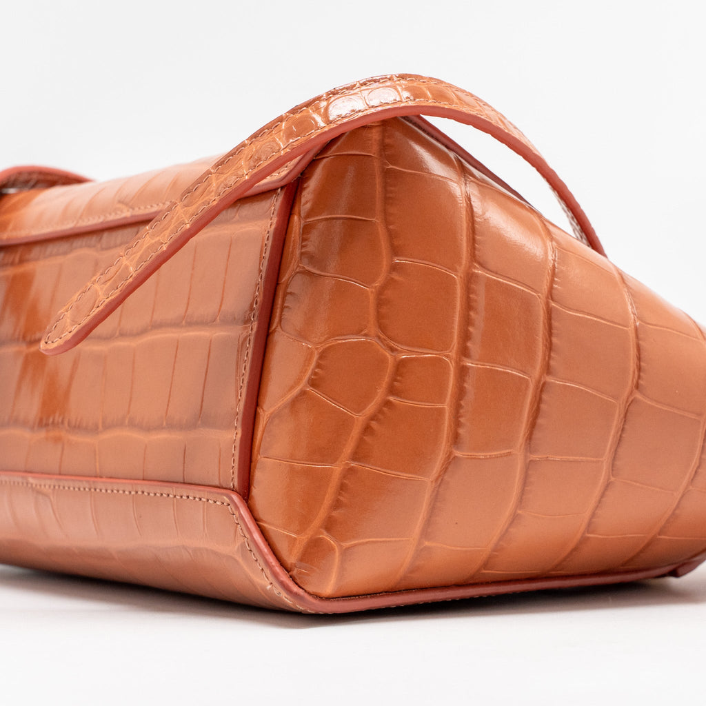 CELINE NANO BELT BAG CROC-EMBOSSED CALFSKIN LYCHEE PINK GHW
