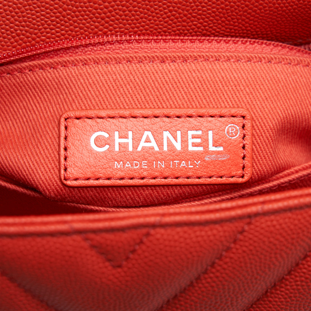 CHANEL COCO HANDLE SMALL 24CM CHEVRON CORAL RED RUTHENIUM HARDWARE