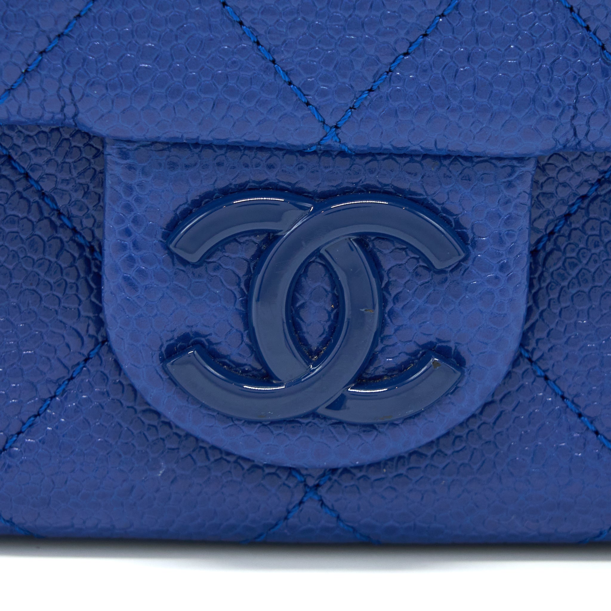 CHANEL MINI SQUARE FLAP BAG CAVIAR BLUE WITH BLUE HARDWARE